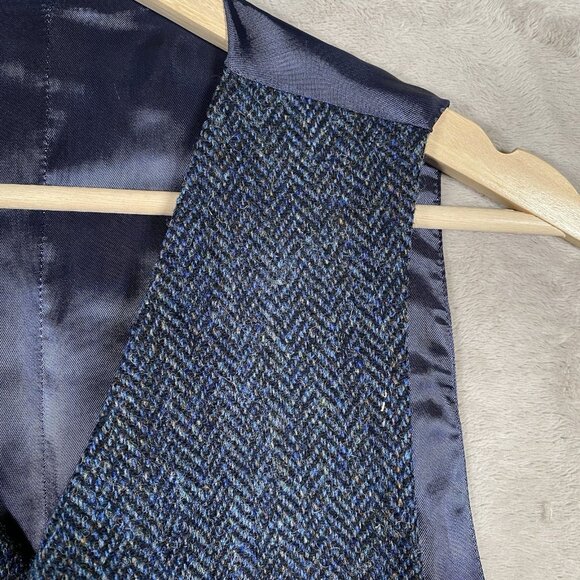 Walker Slater Harris Tweed Ramsey Waistcoat Size 44R Navy Blue Herringbone Vest - Picture 5 of 12